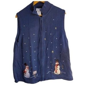 𝅺ugly Christmas Sweater Womens vest Zipper closure blue size Xl EUC